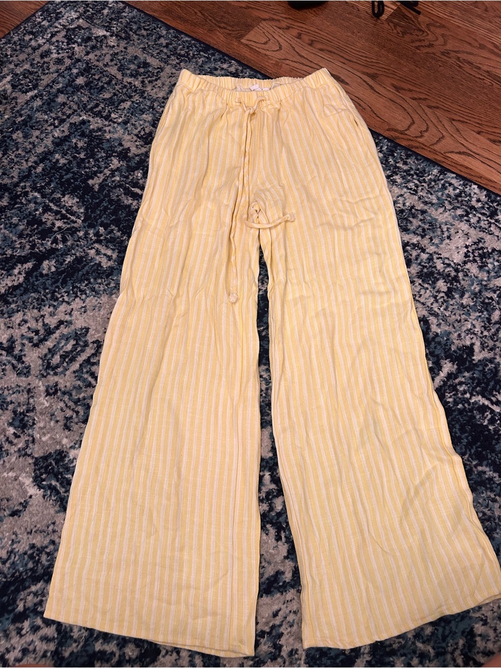 Yellow and white striped linen pants